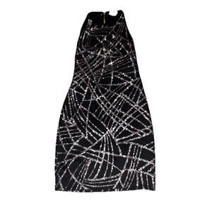 Womens B. Darlin Black Mini Dress Sz Small Sequin Sparkle 90s Fitted Event